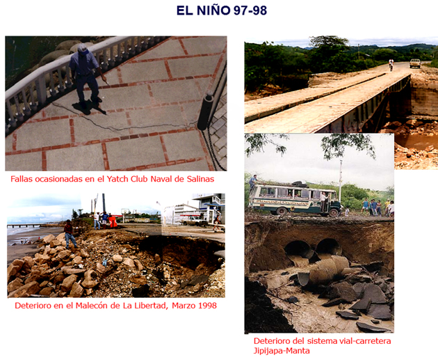 Registro Fotográfico de los daños a Infraestructura causados por el impacto del Fenómeno del Niño en Ecuador, Fuente: Archivo Fotográfico INOCAR, Periodo 97 – 98